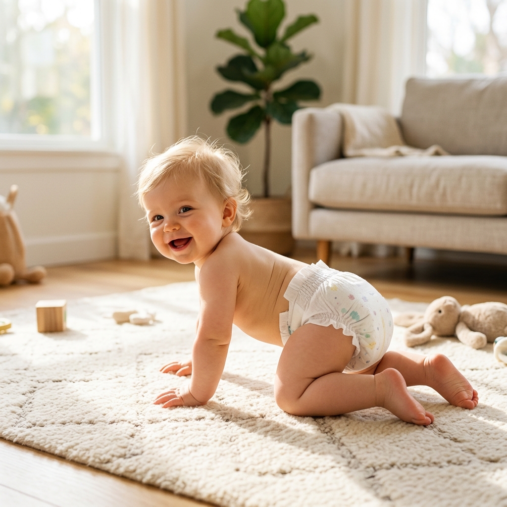 Happy baby crawling